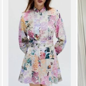 ZARA floral print belted mini dress